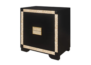 Homeroots 26" Black And Gold Two Drawer Faux Crystal Bling Wood Nightstand   564649