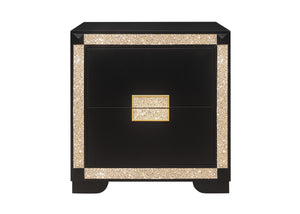 Homeroots 26" Black And Gold Two Drawer Faux Crystal Bling Wood Nightstand   564649