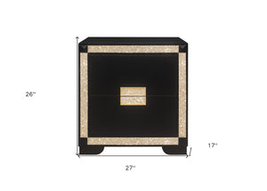 Homeroots 26" Black And Gold Two Drawer Faux Crystal Bling Wood Nightstand   564649