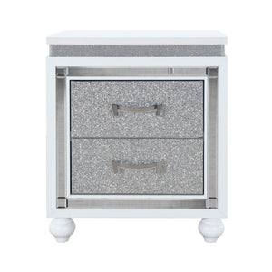 Homeroots 22" White And Silver Two Drawer Faux Crystal Bling Wood Nightstand   564651