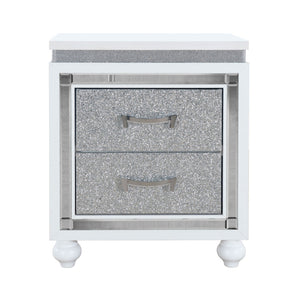 Homeroots 22" White And Silver Two Drawer Faux Crystal Bling Wood Nightstand   564651