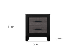 HomeRoots 22" Modern Farmhouse Black & Gray Two-Drawer Nightstand – Stylish, Space-Saving Storage Solution! 564652