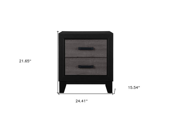 HomeRoots 22" Modern Farmhouse Black & Gray Two-Drawer Nightstand – Stylish, Space-Saving Storage Solution! 564652