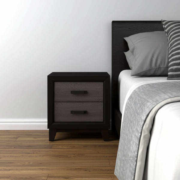 HomeRoots 22" Modern Farmhouse Black & Gray Two-Drawer Nightstand – Stylish, Space-Saving Storage Solution! 564652