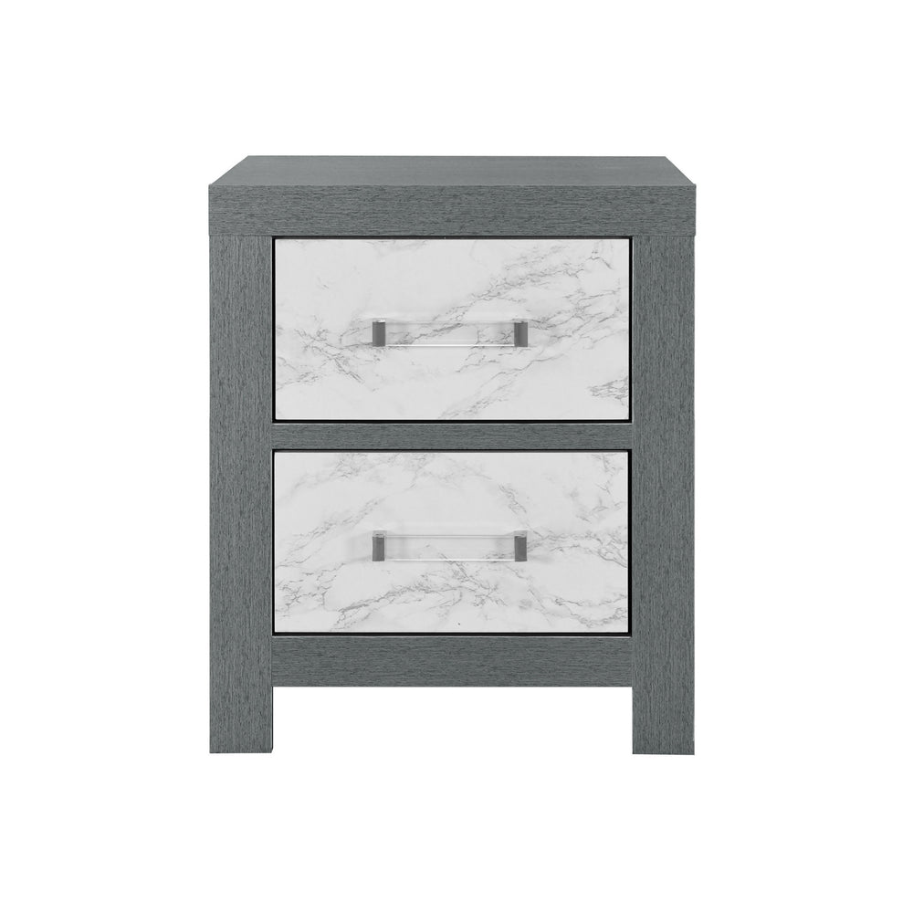 Homeroots 22" Gray And White Two Drawer Wood And Faux Marble Nightstand   564653