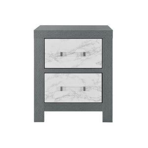 Homeroots 22" Gray And White Two Drawer Wood And Faux Marble Nightstand   564653