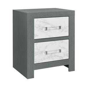 Homeroots 22" Gray And White Two Drawer Wood And Faux Marble Nightstand   564653