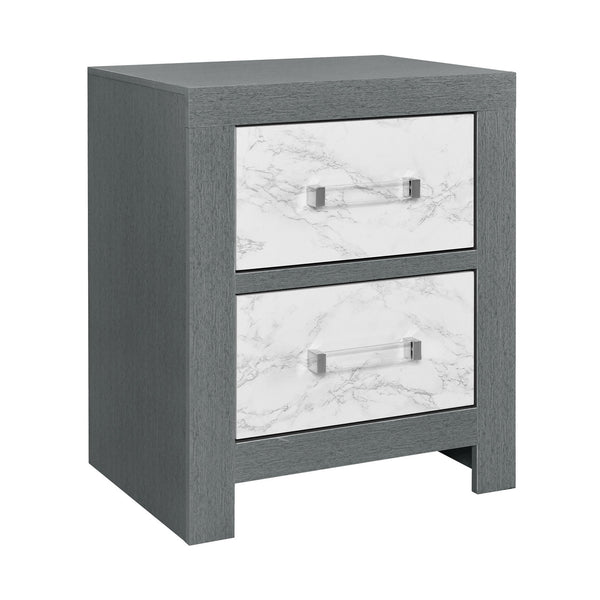 Homeroots 22" Gray And White Two Drawer Wood And Faux Marble Nightstand   564653