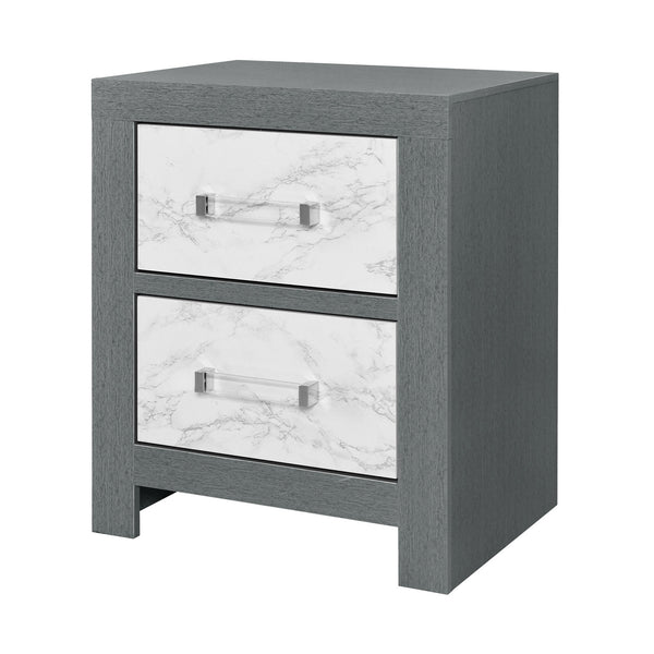 Homeroots 22" Gray And White Two Drawer Wood And Faux Marble Nightstand   564653