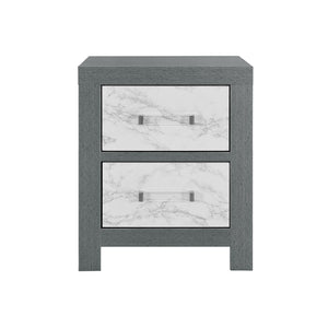 Homeroots 22" Gray And White Two Drawer Wood And Faux Marble Nightstand   564653
