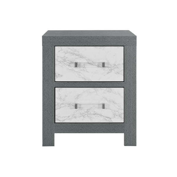 Homeroots 22" Gray And White Two Drawer Wood And Faux Marble Nightstand   564653