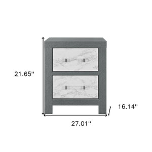 Homeroots 22" Gray And White Two Drawer Wood And Faux Marble Nightstand   564653