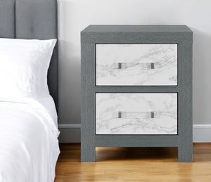 Homeroots 22" Gray And White Two Drawer Wood And Faux Marble Nightstand   564653