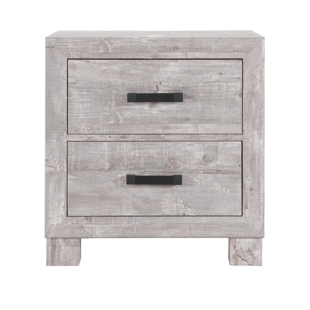 Homeroots 24" Gray Two Drawer Distressed Wood Nightstand   564654