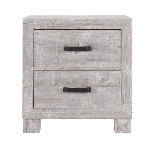 Homeroots 24" Gray Two Drawer Distressed Wood Nightstand   564654