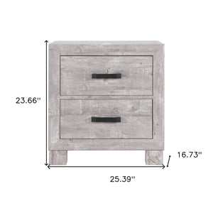 Homeroots 24" Gray Two Drawer Distressed Wood Nightstand   564654