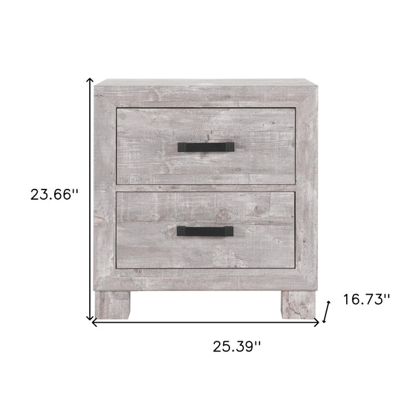 Homeroots 24" Gray Two Drawer Distressed Wood Nightstand   564654