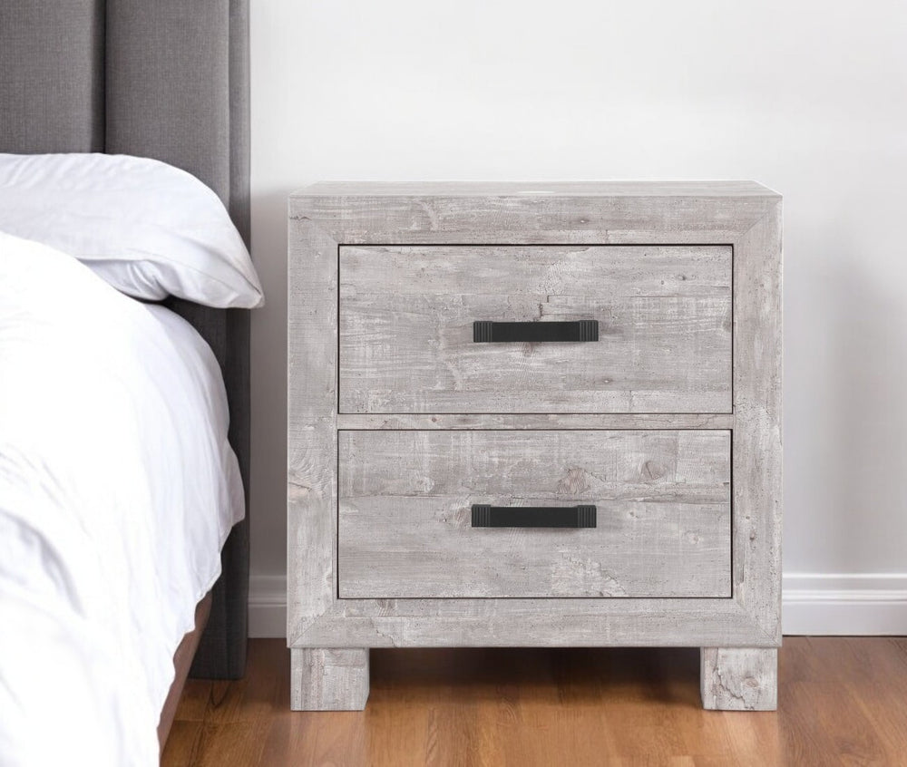 Homeroots 24" Gray Two Drawer Distressed Wood Nightstand   564654