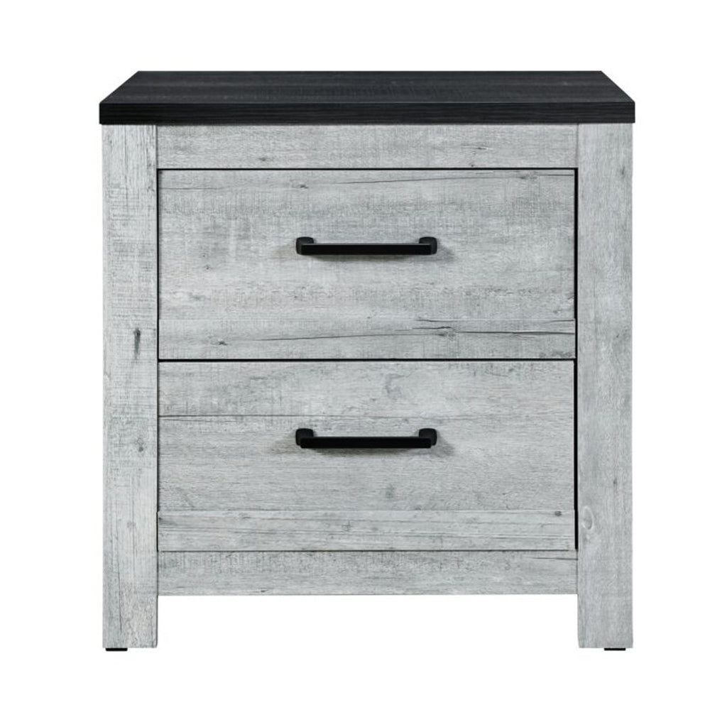 Homeroots 24" Gray And Black Two Drawer Wood Nightstand   564655
