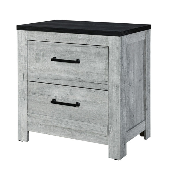 Homeroots 24" Gray And Black Two Drawer Wood Nightstand   564655