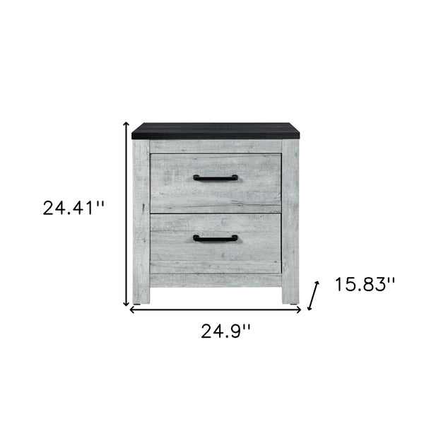 Homeroots 24" Gray And Black Two Drawer Wood Nightstand   564655