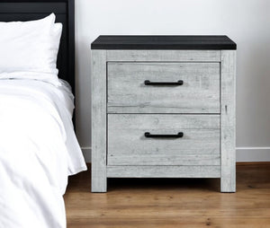 Homeroots 24" Gray And Black Two Drawer Wood Nightstand   564655
