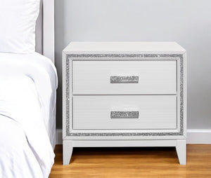 Homeroots 26" White Two Drawer Faux Crystal Bling Wood Nightstand   564658