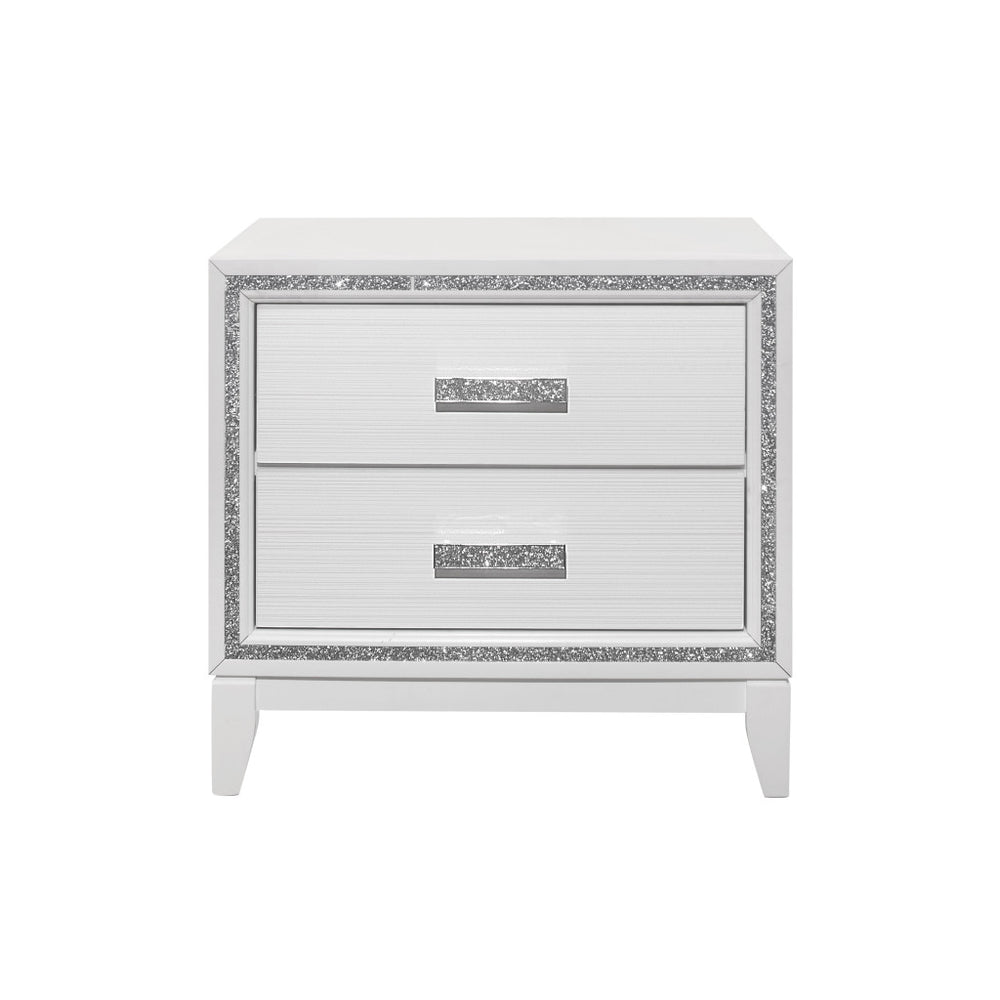 Homeroots 26" White Two Drawer Faux Crystal Bling Wood Nightstand   564658