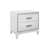 Homeroots 26" White Two Drawer Faux Crystal Bling Wood Nightstand   564658