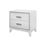 Homeroots 26" White Two Drawer Faux Crystal Bling Wood Nightstand   564658