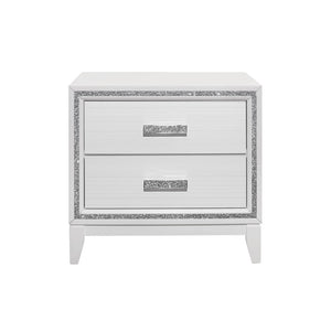 Homeroots 26" White Two Drawer Faux Crystal Bling Wood Nightstand   564658