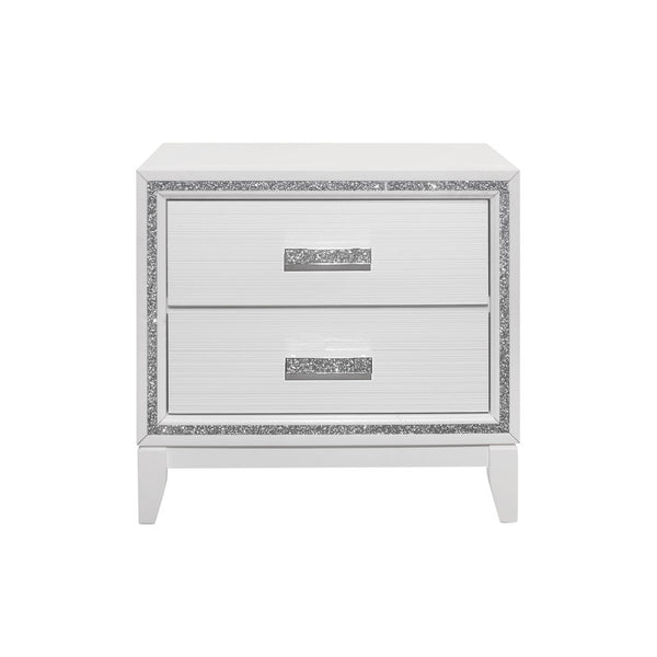 Homeroots 26" White Two Drawer Faux Crystal Bling Wood Nightstand   564658