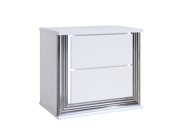 Homeroots 25" White Two Drawer Wood Lighted Nightstand   564662