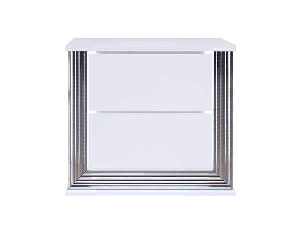 Homeroots 25" White Two Drawer Wood Lighted Nightstand   564662