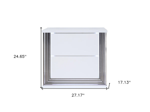 Homeroots 25" White Two Drawer Wood Lighted Nightstand   564662