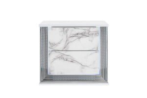 Homeroots 25" White Two Drawer Wood And Faux Marble Lighted Nightstand   564663