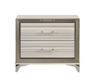HomeRoots 25" Silver and White Lighted Nightstand with Two Drawers – Modern Luxury for Your Bedroom Decor! 564664