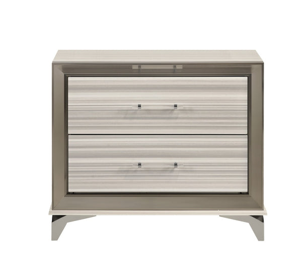 HomeRoots 25" Silver and White Lighted Nightstand with Two Drawers – Modern Luxury for Your Bedroom Decor! 564664