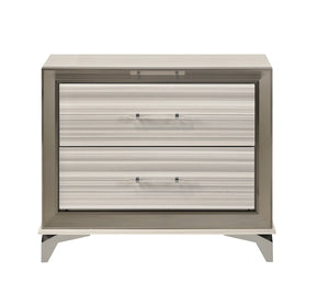 HomeRoots 25" Silver and White Lighted Nightstand with Two Drawers – Modern Luxury for Your Bedroom Decor! 564664