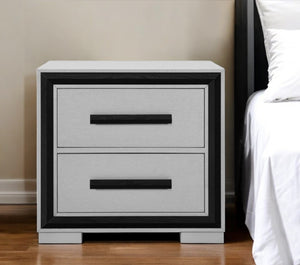 Homeroots 25" Gray And Black Two Drawer Wood Nightstand   564665