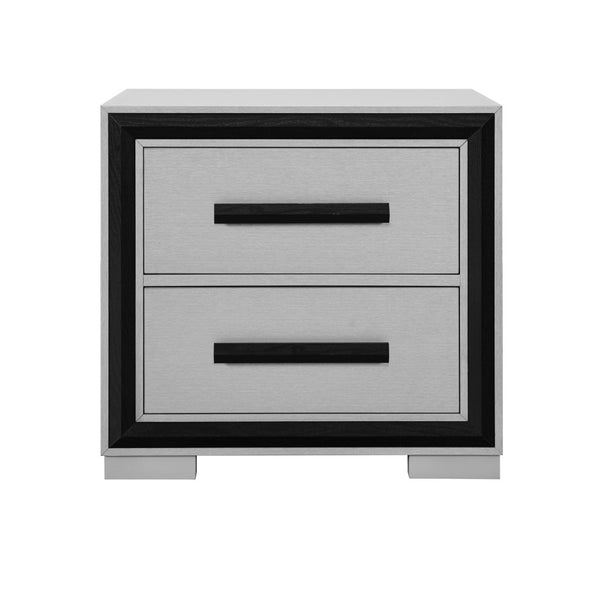 Homeroots 25" Gray And Black Two Drawer Wood Nightstand   564665