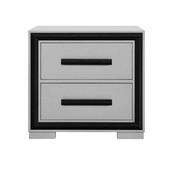 Homeroots 25" Gray And Black Two Drawer Wood Nightstand   564665