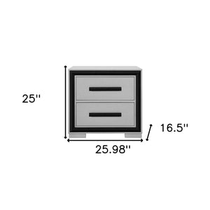 Homeroots 25" Gray And Black Two Drawer Wood Nightstand   564665
