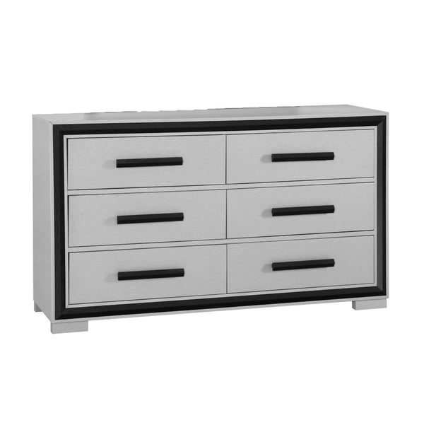 HomeRoots 60" Modern Gray and Black Double Dresser - Stylish Six Drawer Storage for Your Bedroom Essentials 564667