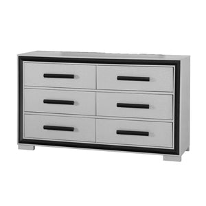 HomeRoots 60" Modern Gray and Black Double Dresser - Stylish Six Drawer Storage for Your Bedroom Essentials 564667