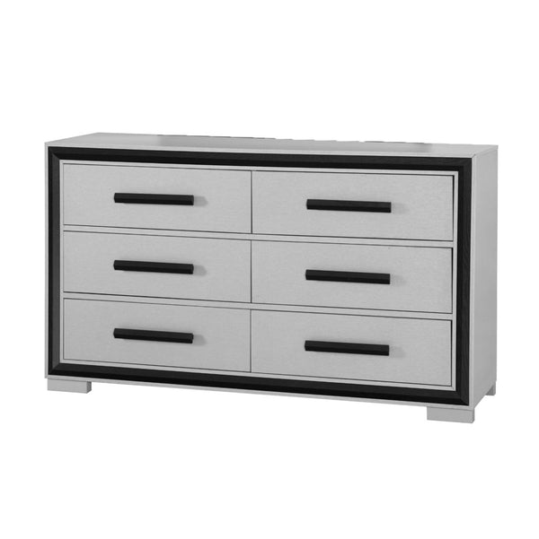 HomeRoots 60" Modern Gray and Black Double Dresser - Stylish Six Drawer Storage for Your Bedroom Essentials 564667