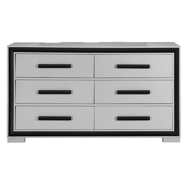 HomeRoots 60" Modern Gray and Black Double Dresser - Stylish Six Drawer Storage for Your Bedroom Essentials 564667
