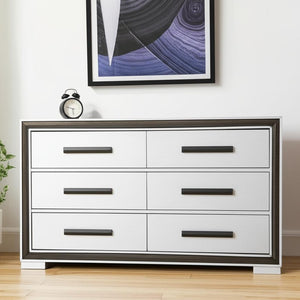 HomeRoots 60" Modern Gray and Black Double Dresser - Stylish Six Drawer Storage for Your Bedroom Essentials 564667
