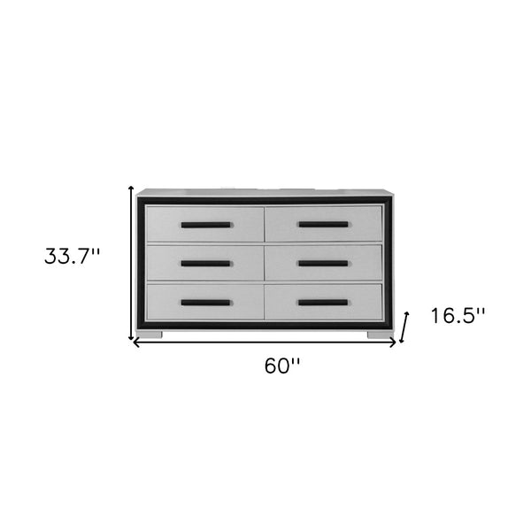 HomeRoots 60" Modern Gray and Black Double Dresser - Stylish Six Drawer Storage for Your Bedroom Essentials 564667