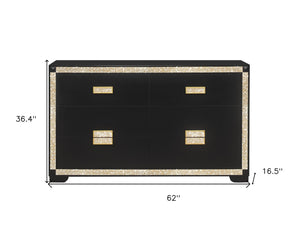 HomeRoots 62" Black and Gold Faux Crystal Bling Dresser - Glamorous Six Drawer Storage for Your Bedroom Decor 564668